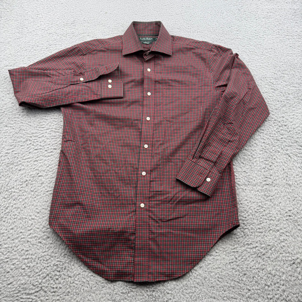 Lauren Ralph Lauren Button Down Shirt Mens 15 32/33 Red Plaid Non-Iron Classic